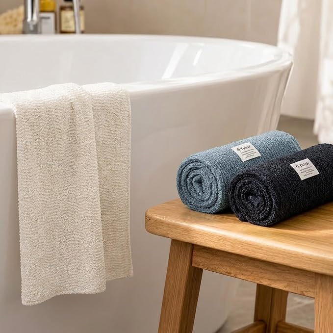 3 PCS Exfoliating Washcloth Towels - Exfoliating Body Scrubber Exfoliator, Back Scrubber for Shower Bath Use, Japanese & Korean Scrub Wash Cloths, Loofah Lufa Sponge Washer for Women Men
