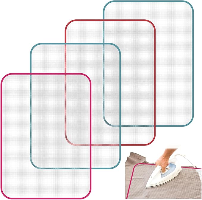 4 Pack Pressing Cloth for Ironing, Scorch-Saving Ironing Protector Insulation Pad Heat Resistant Pressing Clothes, Polyester Mesh Iron Pressing Mat for Easy Irons Sewing
