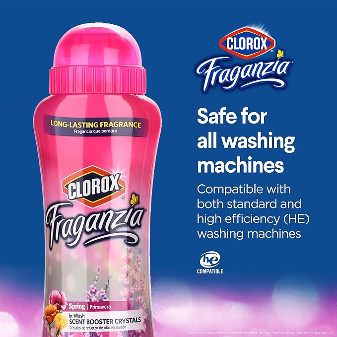 Clorox Fraganzia In-Wash Scent Booster Crystals, Spring, 2 x 18 Oz, 6-Pack | Add directly to washer with detergent, works in standard and high-efficiency machines, double-bottle value