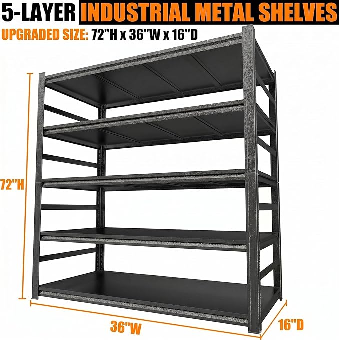 Garage Shelving, Heavy Duty Storage Shelves with Anti-Fall Rails | 3500 LBS metal shelving with Adjustable Industrial Steel Rack for garage, basement, pantry, kitchen and warehouse storage