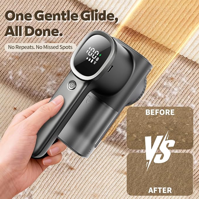 Rechargeable Fabric Shaver & Lint Remover, Electric Sweater Defuzzer with 3 Speeds, 6 Leaf Blades, LED Display & Type-C Fast Charging, Lint Shaver for Clothes, Furniture, Sweater, Couch