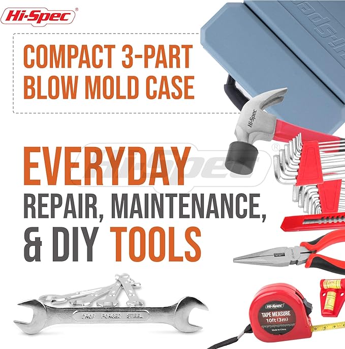 Hi-Spec Home and Garage Tool Kit Household and Auto Repair Tools Pliers | 73pc, socket and wrench coverage, roadside fixes, organized box, garage maintenance help, bike and vehicle tasks, quick setup