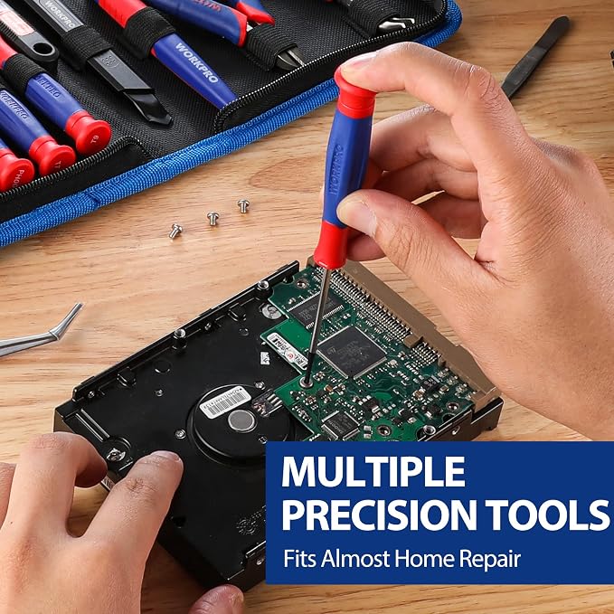 WORKPRO 33PCS Precision Repair Tool Kit, Screwdriver, Pliers Set with Pouch | Craft & Utility Knife, Precision Tweezers, Electronic Repair Applications, Portable Storage, Multi-Purpose DIY