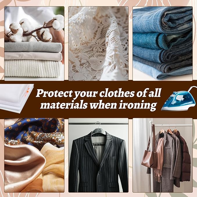 HunnmingRe 4 Types Pressing Cloth for Ironing, Including Silk Organza, Mesh, Cotton, PTFE Cloth Fabrics, 4 Types of Different Fabric Pressing Cloths for Clothes Protect (Large)