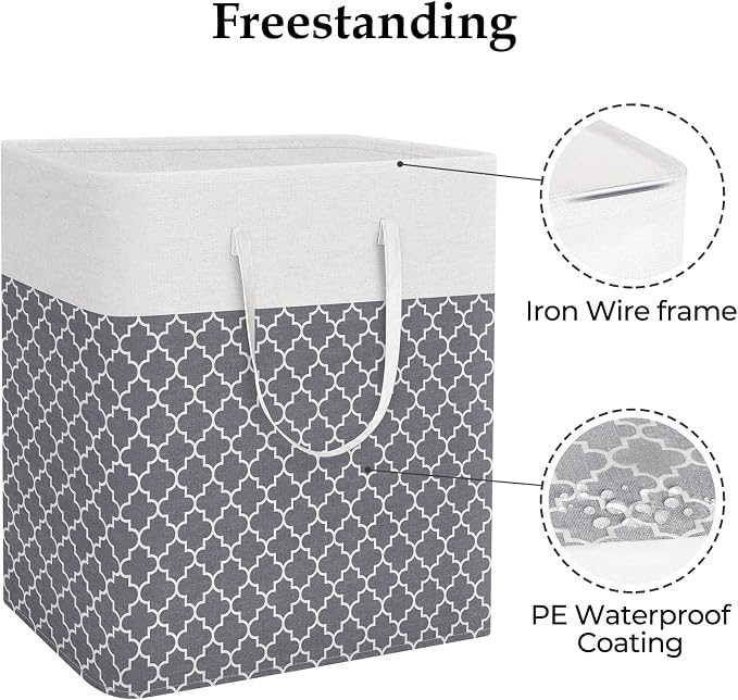 StorageRight Laundry Basket Hamper, 100L Clothes Storage, Clover Grey | Freestanding Clothes Hampers, Foldable design, with Easy Carry Handles, For Laundry, Bedroom, Dorm, Clothing, Towels, Toys