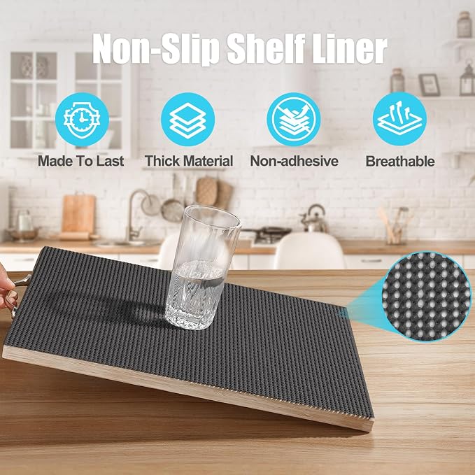 Songrey Non-Slip Shelf Cabinet and Drawer Liner, 20IN x 20FT, Black | No Adhesive Residue, Strong Grip, Thick PVC Mat, for Kitchen Shelves, Bathroom Drawers, Home Essentials, Snip to Fit
