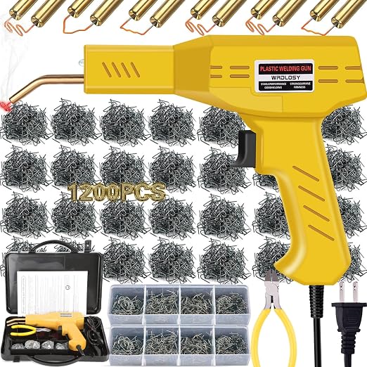 Plastic Welder Kit, 1200PCS Staples, Hot Stapler for Bumper Repair | 1200PCS Mixed Staples, Rust-Proof Stainless Steel, Portable Toolbox, Built-in LED, Ergonomic Grip, 5-Year Warranty, DIYers