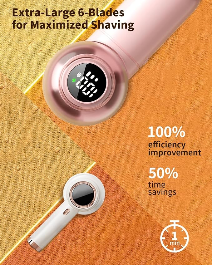 Fabric Shaver, 𝟮 𝗶𝗻 𝟭 Rechargeable Lint Remover with Brush, Large Sweater Shaver with Digital Display, 3 Speeds Lint Shaver, 6-Leaf Blades Lint Remover for Clothes, Sofa, Bedding, Pink | Digital Display, 3 Speeds, 6-Leaf Blades, 1200mAh Rechargeabl...