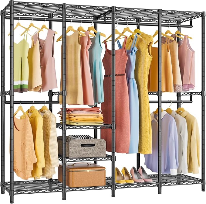 VIPEK V40 Medium Clothes Rack, 900lbs Capacity Sturdy Metal Garment Rack, Clothing Rack with 6 Shelves & 4 Hang Rods, Adjustable Open Wardrobe Closet Organizer for Bedroom/Apartment/Retail, Black