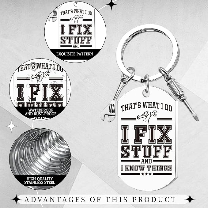 Dad Keychain Gifts for Men - Fix Stuff and I Know Things Keychain, Cool Fathers Day Birthday Christmas Gift Ideas for Dad Husband Grandpa, Gift for Man Mechanic Handyman Engineers