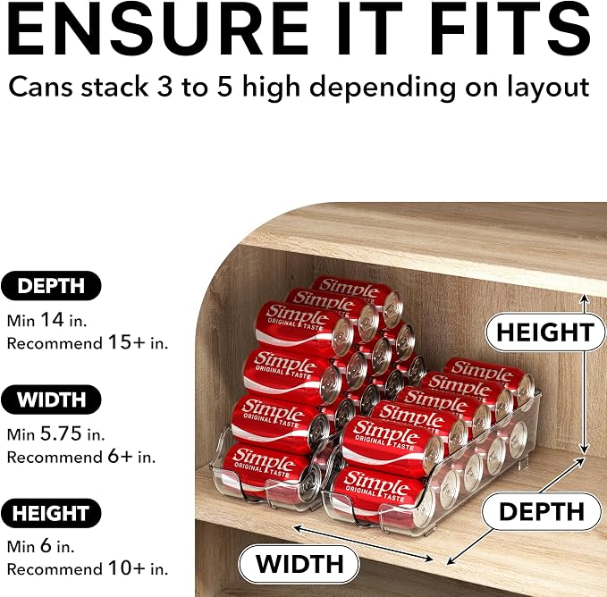 Simple Houseware Soda Can Organizer Dispenser Refrigerator/Pantry, Set of 6 | Clear