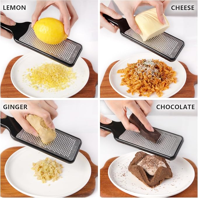 LHS Citrus Lemon Zester & Cheese Grater with Container - Zester Grater with Handle for Parmesan Cheese, Ginger, Garlic, Nutmeg, Chocolate, Fruits, with Anti-Slip Base, Dishwasher Safe