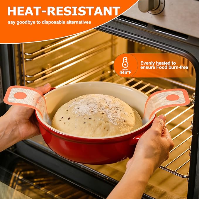 Silicone Bread Sling Mat for Dutch Oven, 2 PCS Non-Stick & Reusable Bread Baking Supplies with Long Handles, Easily Transfer Sourdough & Baking, Dishwasher Safe (Round, Yellow)