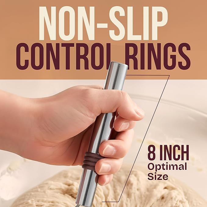 Superbaking Danish Dough Whisk - 12" Bread Whisk for Dough Mixing - Single Eye Design Sourdough Whisk - Sourdough Bread Baking Supplies - Bread Making Tools and Accessories - Ergonomic Stainless Steel