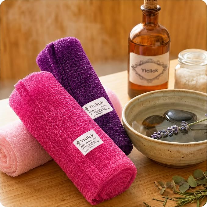 3 PCS Exfoliating Washcloth Towels - Exfoliating Body Scrubber Exfoliator, Back Scrubber for Shower Bath Use, Japanese & Korean Scrub Wash Cloths, Loofah Lufa Sponge Washer for Women Men