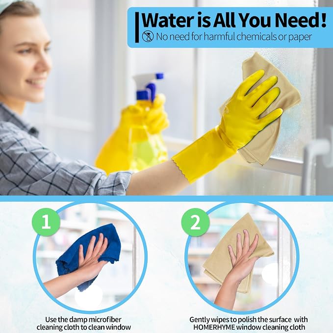 Microfiber Cleaning Cloth, 12 Pack Window Glasses Cleaning Cloth, Reusable Lint-Free Streak Free Polishing Cloth Wipes for Stainless Steel, Eyeglass, Mirror, Screen & Lense,12"*12" Beige