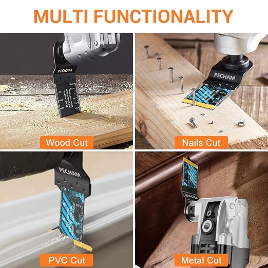 Oscillating Saw Blades, PECHAM 45PCS Professional Universal Titanium Multitool Blades for Wood Plastics Metal Quick Release Multi Tool Kits Fit Rockwell Ridgid Ryobi Milwaukee Chicago Craftsman