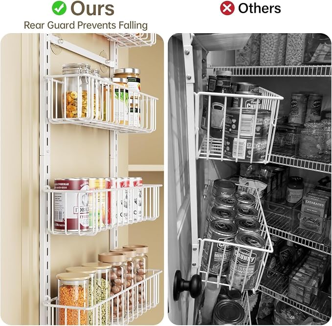 Delamu Adjustable Cabinet Door Organizer, 8-Tier Hanging Spice Rack Organizer, Metal Over the Door Pantry Organizer, Pantry Organizers and Storage Shelves for Kitchen Bathroom Laundry Room, White