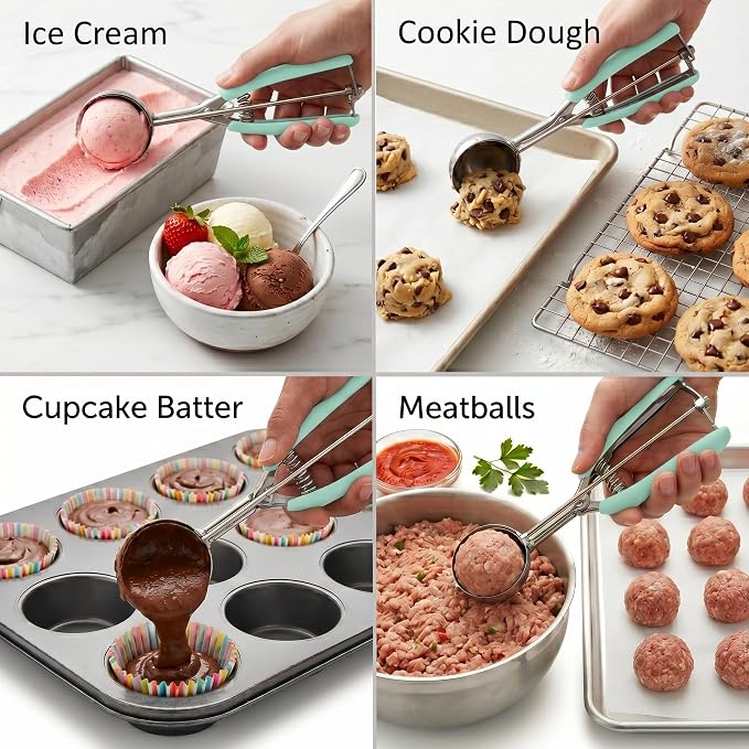 Ice Cream Scoop, 18/8 Stainless Steel Cookie Scoop, Cookie Scoops for Baking, 2Tbsp/30ml/1oz Cookie Dough Scoop, Ice Cream Scooper with Trigger Release, Cookie Scooper for Baking(Mint Green)