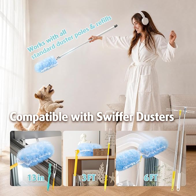 30 Count Duster Kit Refills with 3 ft Extendable Handle for Swiffer | Heavy Duty 3 ft Extendable Handle Duster Kit for Swiffer Duster, Disposable Microfiber Feather Dusters for Cleaning