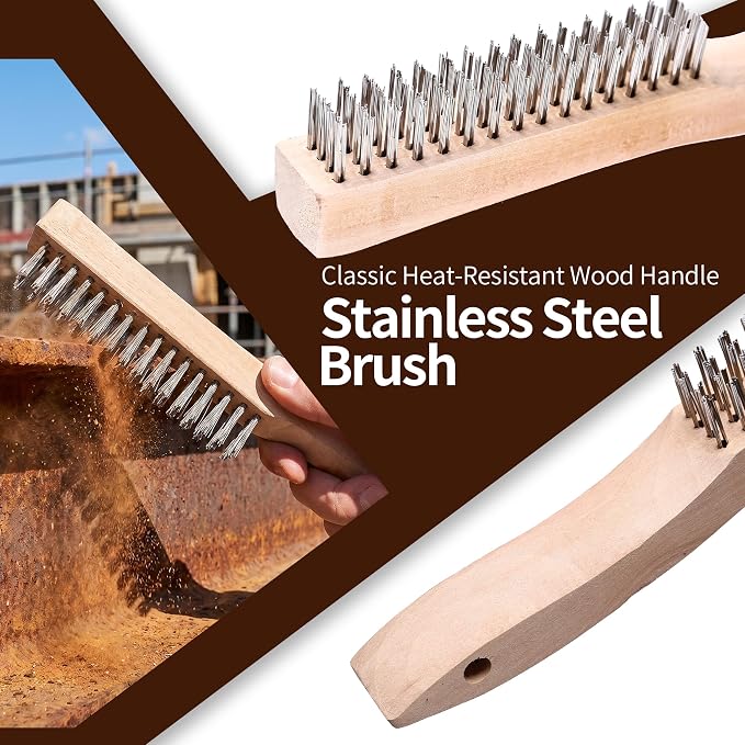 8Pcs Wire Brush Set for Cleaning Rust - Heavy Duty Scratch Brushes with Stainless Steel, Brass, Nylon Bristles and 2 Metal Scrapers, Professional Cleaning Tools for Metal, Slag, Paint and Grill