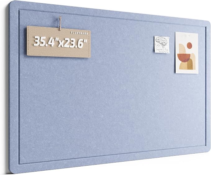 Fluxynara 35.4" x 23.6" Bulletin Board, Soft Periwinkle | Cork Board Alternative with 12 Removable Adhesive Tabs, Foldable Felt Pin Board for Home, Office, Classroom & Dorm
