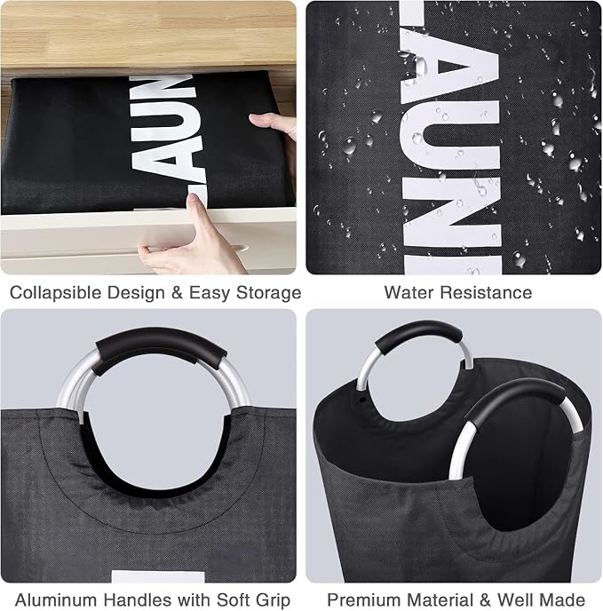 2-Pack Large Laundry Basket, Laundry Hamper Bag with Handles, 115L, Black | Freestanding Tall Dirty Clothes Hamper, Collapsible and Portable Laundry Bin for Dorms and Bedrooms, Thick, Sturdy Fabric
