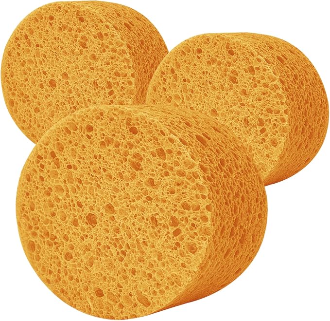 3-Pack Large Sponge, Kitchen Sponges, Handy Sponges, Cellulose Sponges, Dish Washing Sponge, Natural Sponge, Car Washing Sponge, Eco Friendly Sponge (Round, 4" X 4" X 2"), Yellow