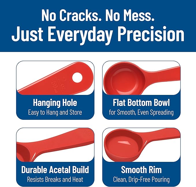 Carlisle FoodService Products Measure Miser Solid Measuring Spoon with Short Handle, 2 Ounces, Red (Pack of 12)