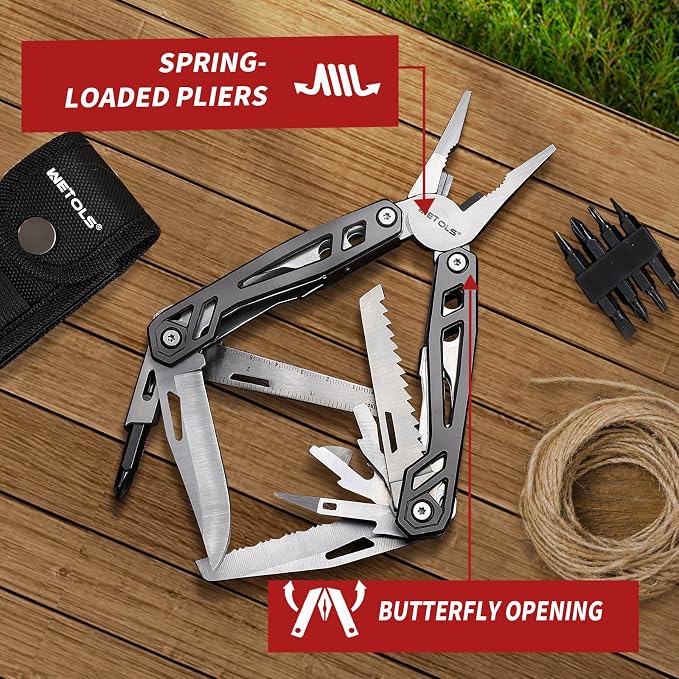 Father‘s Day Gifts for Men Dad Him, 21-in-1 Multitools with Pocket Knife | Stainless Steel Self-locking Pliers with 8 Screwdriver Bits, Multi Tool Survival Gear, EDC Knife with Pouch for Outdoor