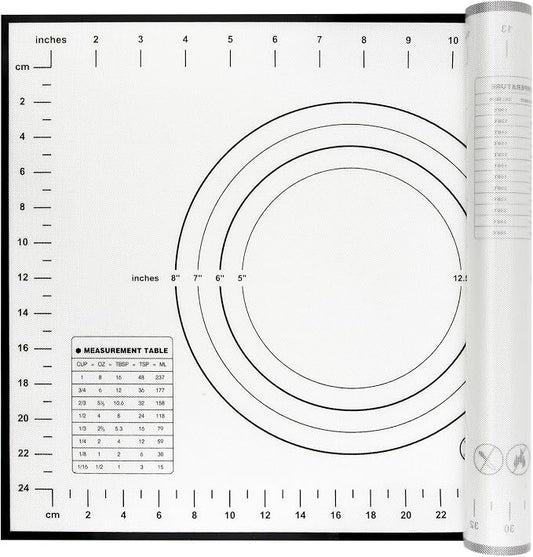 Yansumi silicone pastry non stick baking mat with measurement fondant mat with three sizes for silicone baking mat, counter mat, dough rolling mat,fondant/pie crust mat (Black, 16"L x 12"W)