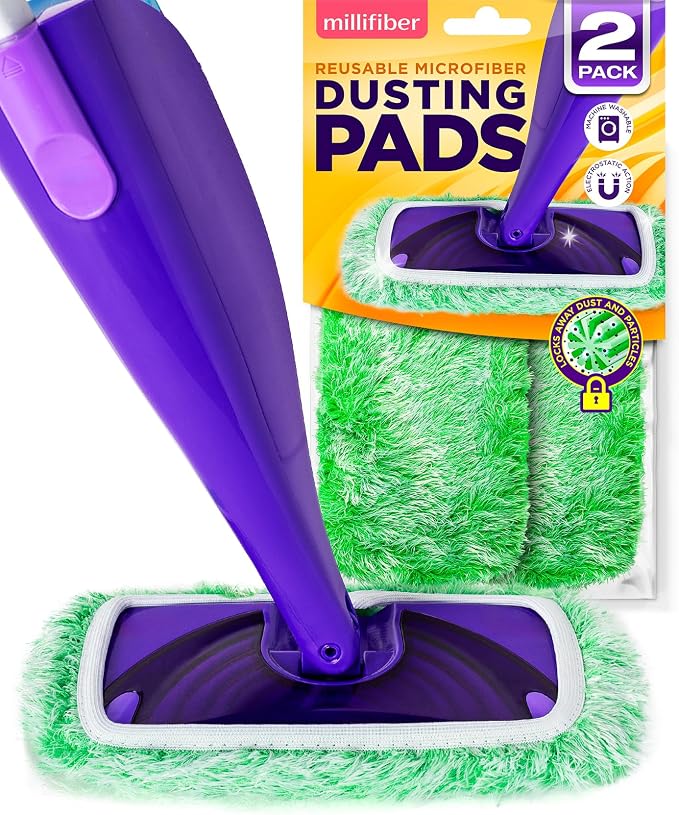 Millifiber Reusable Floor Duster Mop Refills for Swiffer WetJet (2 Pack) | Microfiber mop covers, pet hair & dust replacement pads, machine washable