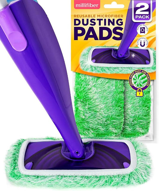 Millifiber Reusable Floor Duster Mop Refills for Swiffer WetJet (2 Pack) | Microfiber mop covers, pet hair & dust replacement pads, machine washable