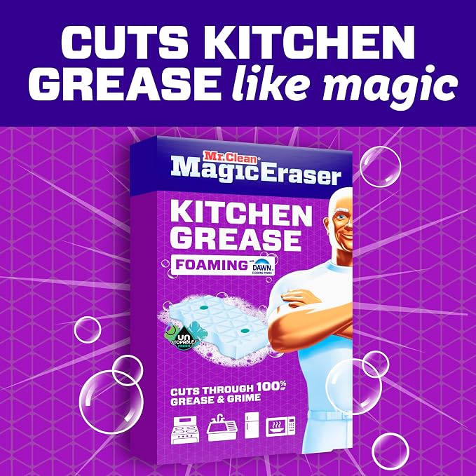 Mr. Clean Magic Eraser Foaming Sponge, Kitchen Grease Eraser, Dawn Cleaning Power, Oven Cleaner, Unstopables Fresh, 8ct