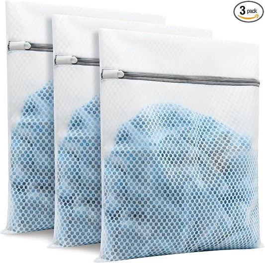 3Pcs Laundry Bags Mesh Wash Bags 16x20 Inches | (3 Large) | Upgraded Honeycomb & Fine Mesh, Extra Durable with Sturdy Zippers