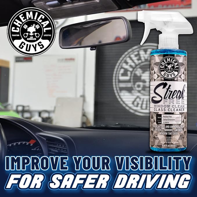 Chemical Guys, Streak-Free Glass & Window Cleaner for Tinted Windows, 16 oz | Ammonia-free and safe on tint, clears fingerprints, smoke film and road grime from glass, mirrors and screens