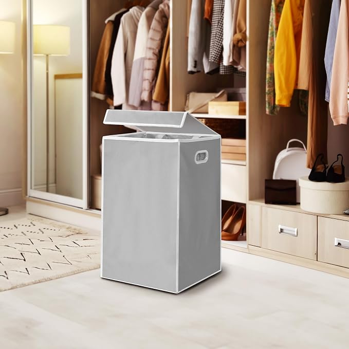 Simple Houseware Foldable Laundry Hamper Basket with Lid and Bag, Gray