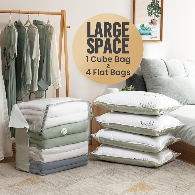 TAILI 6 Pack Vacuum Storage Bags, Extra Large Cube (40x28x18x18 Inch), Super Jumbo Vacuum Seal Bags for Comforters, Blankets, Bedding, Sweater, Space Saving, Closet Storage, Cream