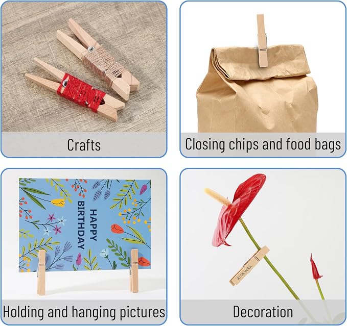 Mr. Pen- Mini Wooden Clothes Pins for Photo, 1.9 Inch, 100 Pack | Small Wooden Craft Clips for Card Making, Hanging Pictures, Party Favors, DIY Art Projects, Miniature Decorations