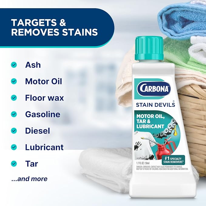 Carbona Stain Devils® #7 | Motor Oil, Tar & Lubricant | Professional Strength Laundry Stain Remover | Multi-Fabric Cleaner | Safe On Skin & Washable Fabrics | 1.7 Fl Oz, 3 Pack