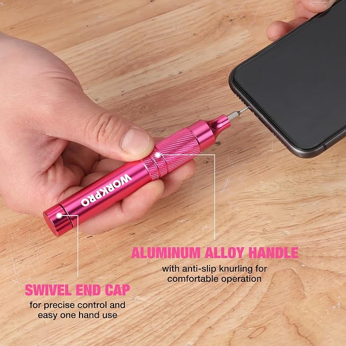 WORKPRO 24 in 1 Multi Bit Mini Screwdriver Set Magnetic, Pink | Manual Pen Screwdrivers, Tough S2 Steel Small Screwdriver Bits for Eyeglass, Watch, Laptop, Phone, Jewelry and Electronic