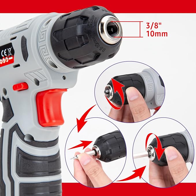CARTMAN 150-Piece 8V Cordless Drill Hand Tool Set, Red Household Repair Kit | All-Inclusive Tool Assortment With 8V Drill, Great For Home Upkeep, DIY Crafting And Daily Household Fixes