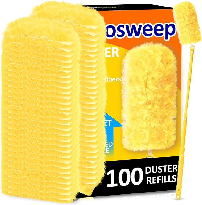Duster Refills for Swiffer 100 Count with 1 Handle, Heavy Duty 4X Microfiber 360° Swivel Disposable Dusting Pads for Multi-Surface Cleaning - Unscented