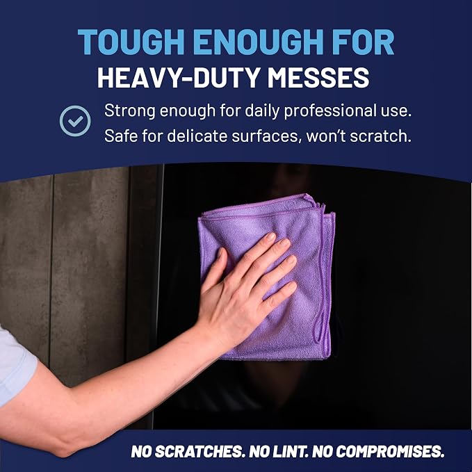 MW Pro Microfiber Cleaning Cloth | Purple | 12 Pack | 16” x 16” | All Purpose Microfiber Towels - Clean, Dust, Polish, Scrub, Absorbent
