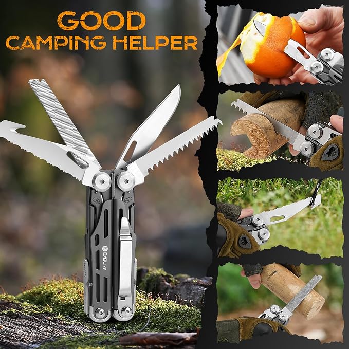 BIBURY 22-in-1 Titanium Plated Multitool Pliers with Scissors,Self-locking | Stainless Steel Foldable EDC Multi tools Pliers with Sheath for Outdoor Hunting Survival Camping Simple Repair