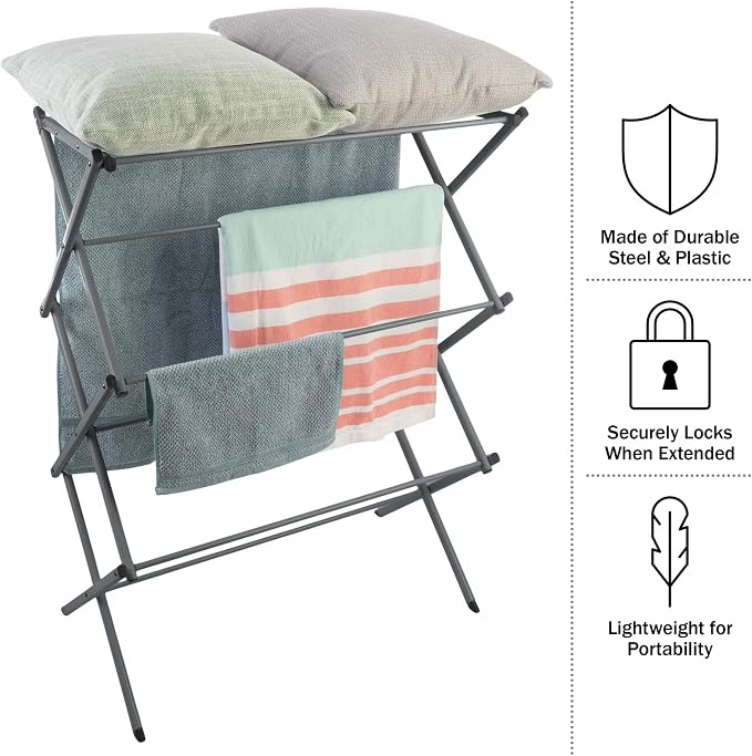 Collapsible Drying Rack for Laundry, Foldable Heavy Duty Clothes Drying Rack Indoor Outdoor Small Space, 27" x 13.5" x 37" Steel Laundry Garment Rack for Home Apartment Dorm, Platinum