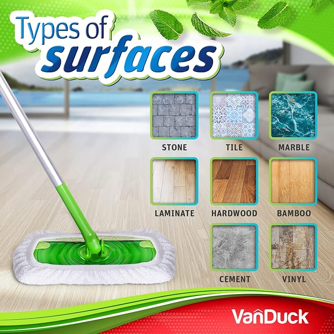 VanDuck Reusable 100% Cotton Mop Pads for Swiffer Sweeper (4-Pack) | Mop not included, reusable terry cloth mop covers, cotton replacement refills, machine washable wet mopping pads