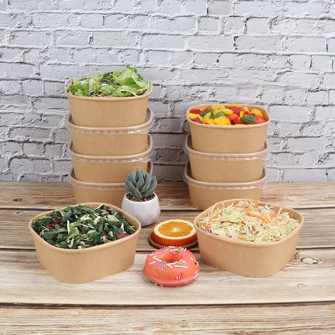 25 oz Disposable Kraft paper bowls with lids Food container 50 Pack