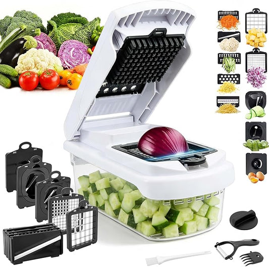 18-in-1 Vegetable Chopper Mandoline Slicer for Kitchen, Food Chopper with Container, Veggie Cutter, Onion Mincer Tomato Dicer, Fruit Slicer Spiralizer, Cheese Grater, Kitchen Gadgets House Essentials