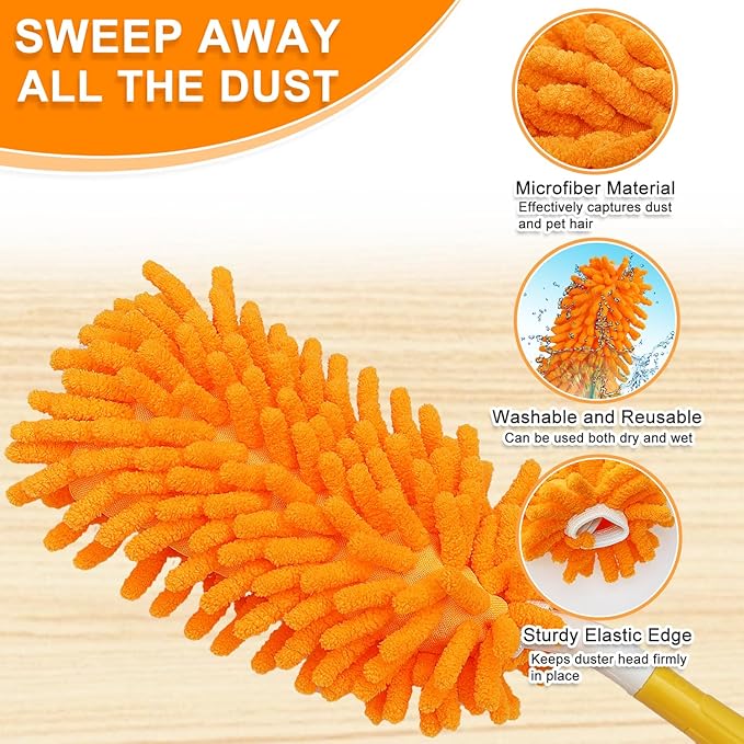 2 Pcs with 1 Handle Reusable Duster Refills, Washable Microfiber Dusters, 360°Cleaning Tools for Home, Office, Blinds, Car, Pet, Furniture, Fan